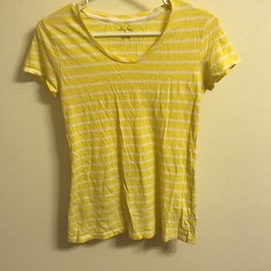 yellow and white striped tee shirt